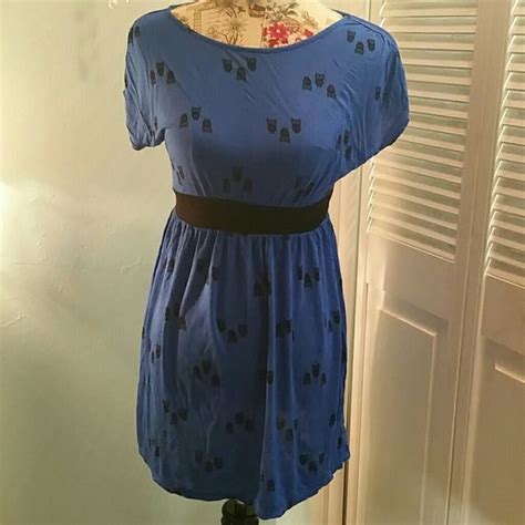 One Clothing Owl Printed Scoop Neck Blue Dress Blue Dress Casual