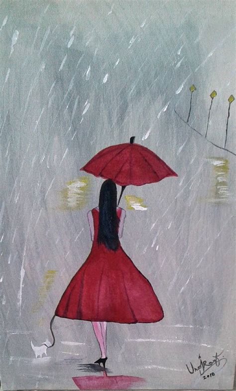 A Girl Walking In The Rain Painting By Urooj Rauf Saatchi Art