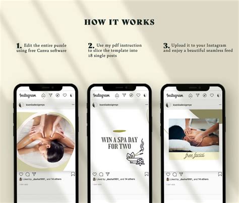 Spa Massage Instagram Puzzle Grid Feed Template Layout Canva Social Media Post Bundle Med Spa