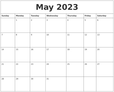 May 2023 Blank Calendar Printable
