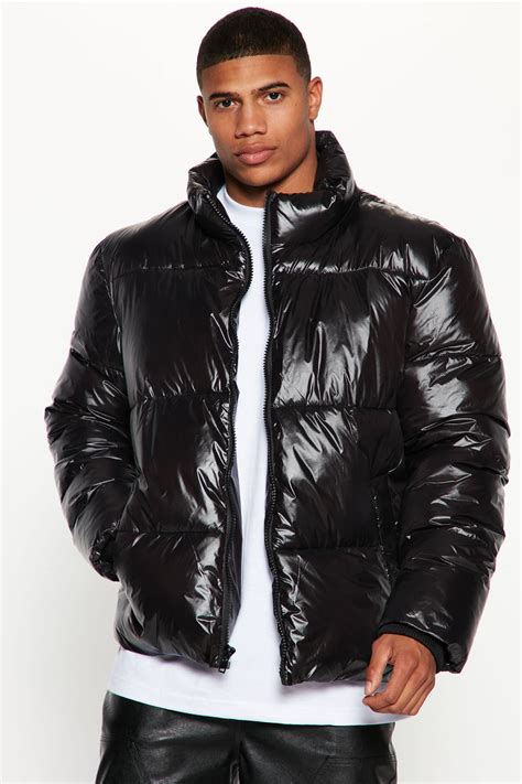 high collar gloss puffer jacket black fashion nova mens jackets
