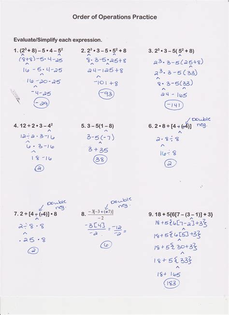 Order Of Operations Worksheets With Answers Grade 6
