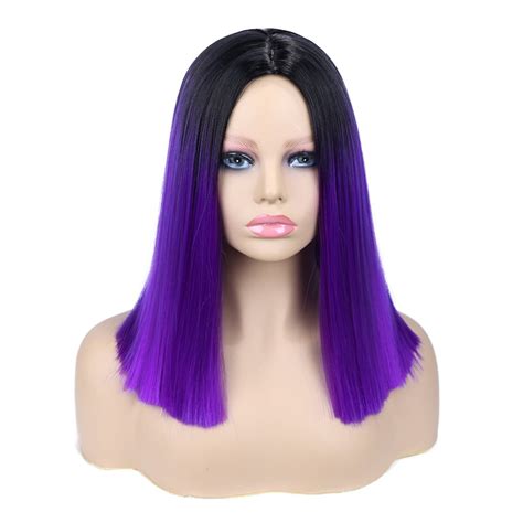 Luxury Wigs Black Purple Straight Synthetic Wig Shoulder Etsy