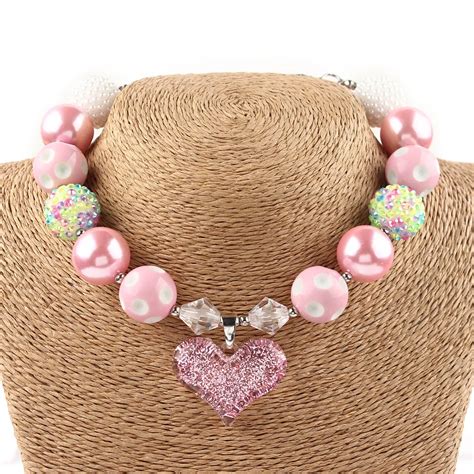 20mm Beads Lovely Children Pink Beaded Chunky Necklace Fashion