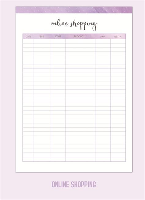 Online Shopping List Printable Planner Pages Downloadable Etsy In