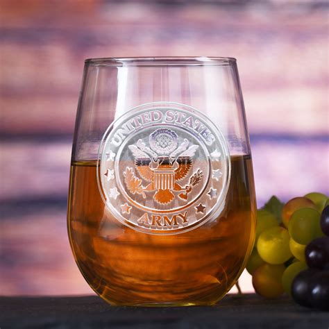 Engraved Army Stemless Wine Glasses Military Barware