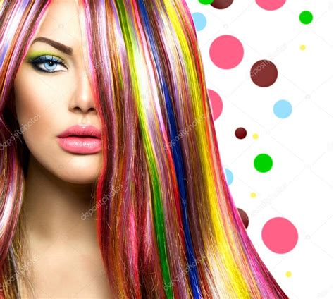 Colorful Hair And Makeup Beauty Fashion Model Girl — Stock Photo