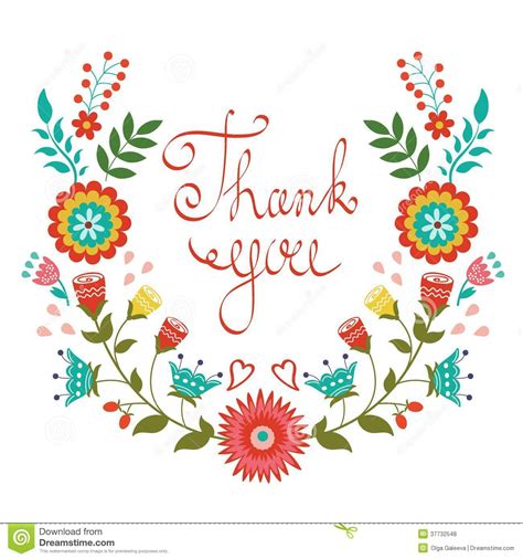Thank You Card With Floral Wreath Royalty Free Stock