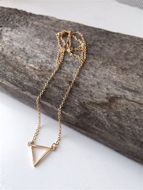 18k Gold Plated Triangle Pendant On A Gold Chain Necklace Triangle Pendant Unique Jewelry