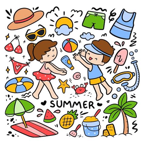 Premium Vector Kids Playing Beach Ball With Summer Related Object In