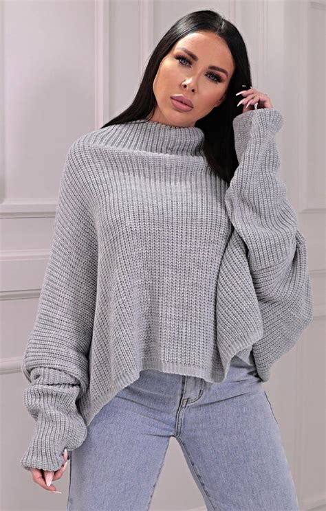 Grey Knitted Oversized Jumper Jumpers Femme Luxe Uk