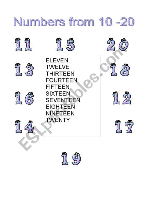 Numbers From 11 20 Esl Worksheet By Slefevre