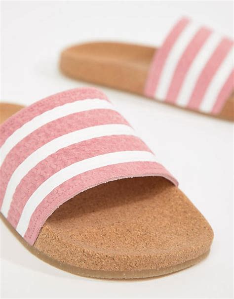 Adidas Originals Cork Adilette Slider Sandals In Pink Asos