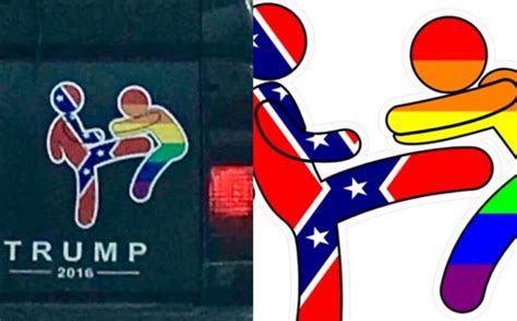 Trump Bumper Sticker Shows Confederate Flag Gay Bashing Rainbow Flag Gay Times