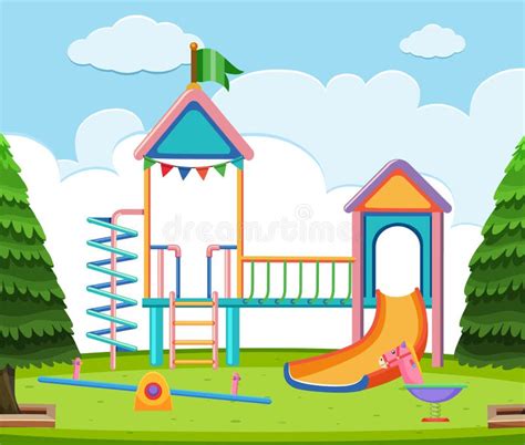 An Outdoor Playground Scene Stock Vector Illustration Of Play Design