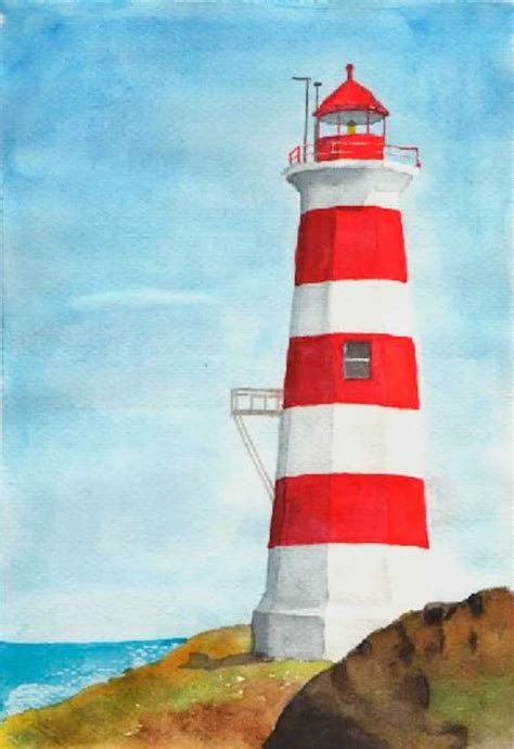Lighthouse Painting Nautical Art Original Watercolor Brier Etsy