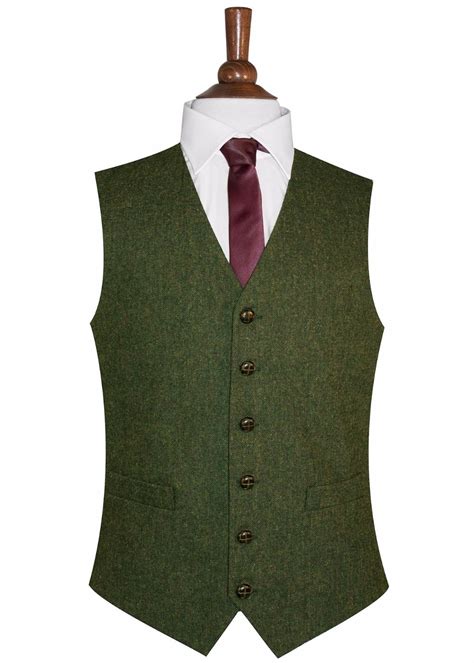 Green Mens Wool Tweed Waistcoat Vest Groom Vests British Style Mens