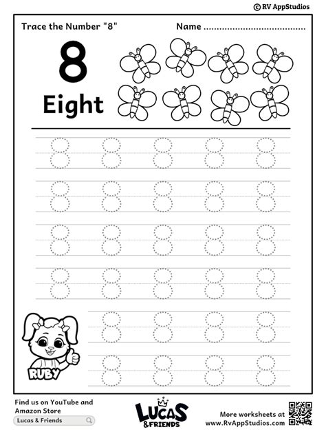 Trace Number 8 Worksheet For Free For Kids