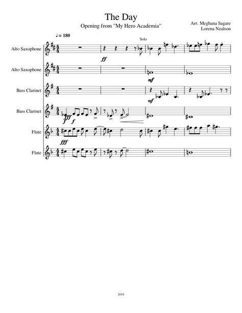 Boku No Hero Academia The Day Sheet Music For Clarinet Flute Alto