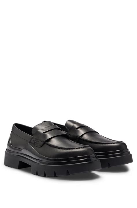 Boss By Hugo Boss Leather Loafers With Chunky Rubber Outsole And Removable Innersole In Black