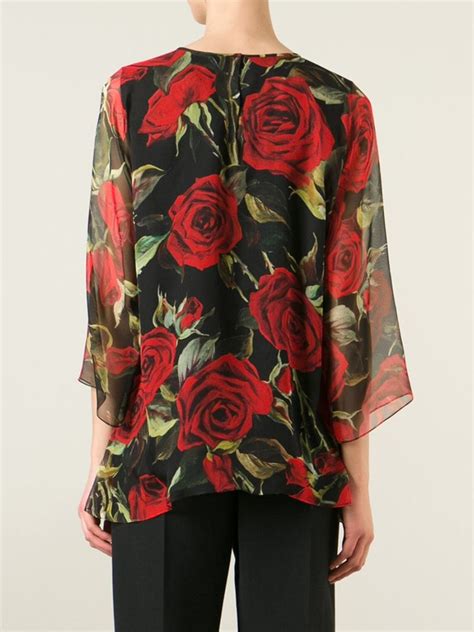 Dolce Gabbana Rose Print Chiffon Blouse In Black Lyst