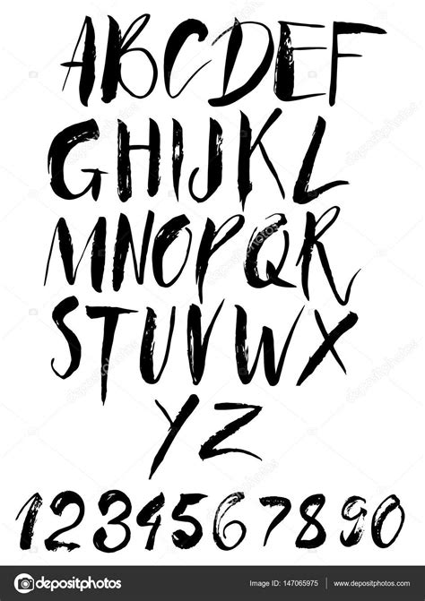 Calligraphy Alphabet Font And Numbers — Stock Vector © Redheadanna
