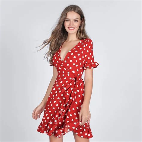 ONLY PLUS Polka Dot Warp Dress Red Casual Sweet V Neck Butterfly Sleeve