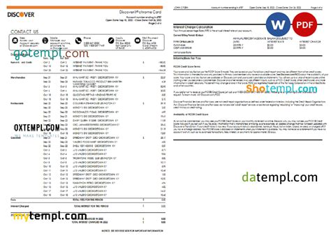 USA Discover Bank Statement Word And PDF Template 5 Pages