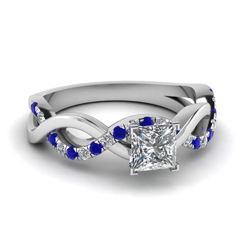 Infinity Princess Cut Diamond Engagement Ring With Sapphire In 14k