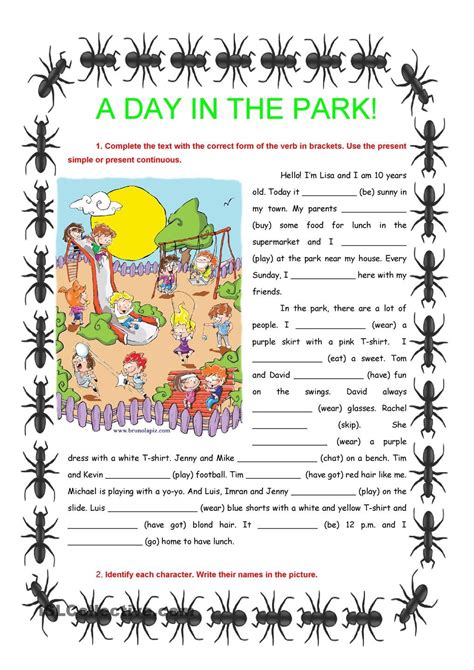 A Day In The Park Present Simple And Continuous Teaching English