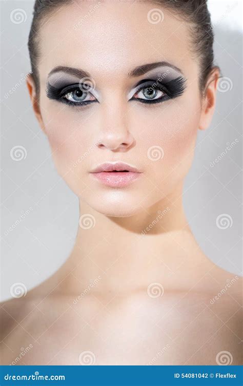 Woman With Black Eyes Makeup Stock Photo Image Of Clean Lips 54081042