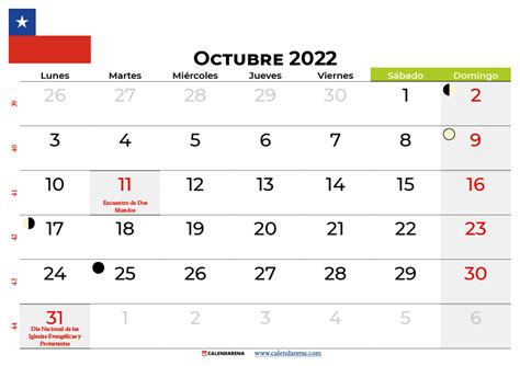 Calendario Octubre 2022 Chile Con Feriados Para Imprimir Kulturaupice