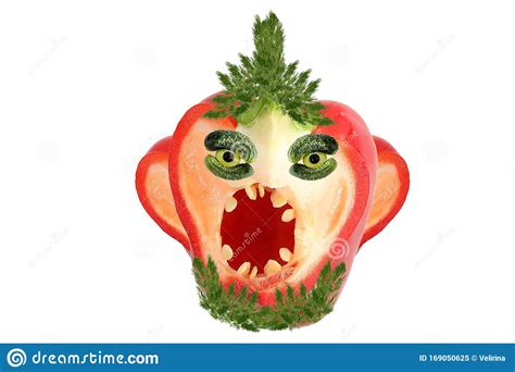 creative food concept funny and terrible portrait made of vegetables and fruit stock image