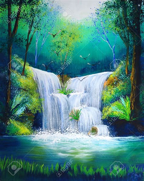 Waterfall Paintings Waterfall Scenery Waterfall