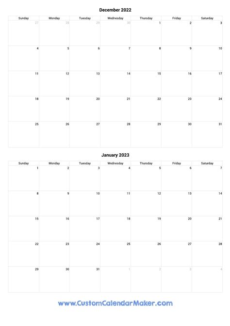 December 2022 And January 2023 Printable Calendar Template