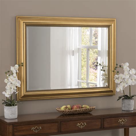 Yg312 Gold Modern Rectangle Wall Framed Mirror With Beaded Design On
