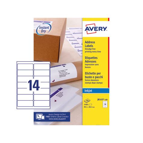 Avery Inkjet Address Labels 14 Per Sheet Wht Pack Of 1400 J8163 100