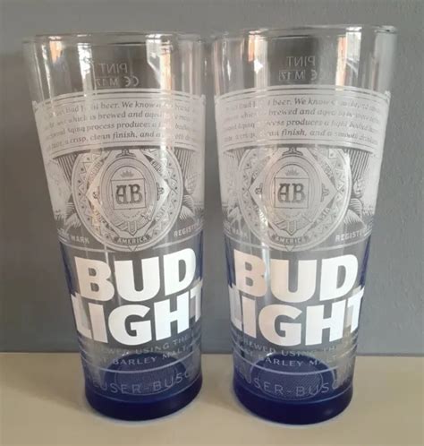 2 X New Blue Bud Light Budweiser Pint Glasses With Logo Pub Bar Mancave