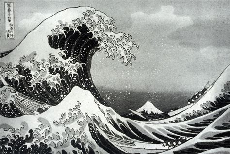 Awasome The Great Wave Off Kanagawa Black And White Wallpaper