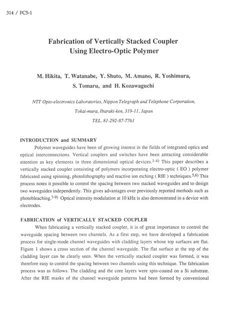 Pdf Fabrication Of Vertically Stacked Coupler Using Electro Optic Polymer