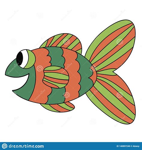 Colorful Orange And Green Cute Cartoon Fish Amazing Ocean Animal