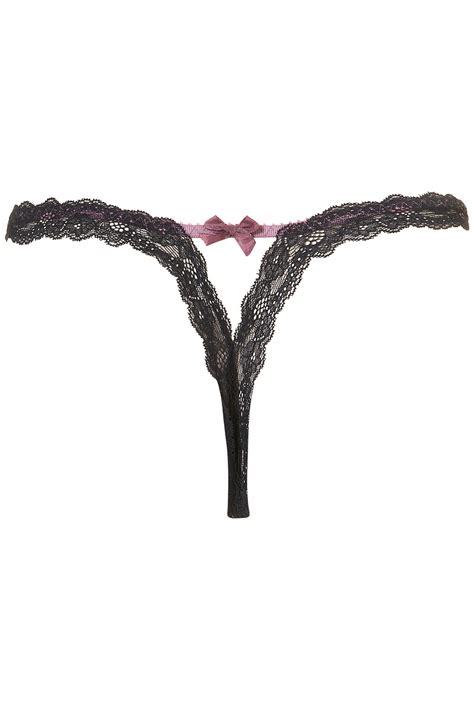 Topshop Satin And Lace Thong In Purple Lyst