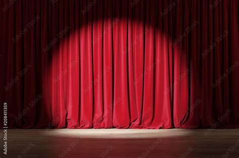 Empty Stage With Red Velvet Curtains With Spotlight Stock Illustration