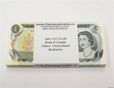 100x1973 Canada 1 Dollar Consecutive Banknotes Aa6224151 250 Unc64