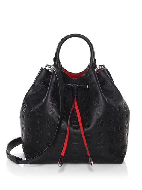 Mcm Klara Mono Textured Leather Bucket Bag In Black Lyst