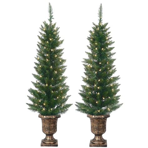 Buy Set Of 2 Lighted Pre Potted 4 Foot Artificial Cedar Topiary Outdoor
