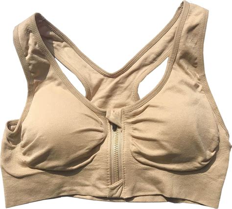 BIMEI Women S Sports Bra Wirefree Zipper Front Mastectomy Bra Comfort Pocket Bra Seamless With