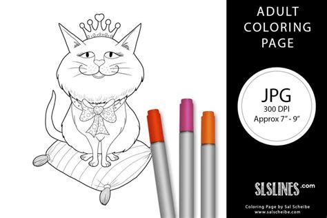 Princess Cat on Pillow Adult Coloring Page (1023387) | Coloring Pages