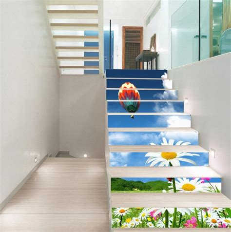 Daisy field flower marble novelty mosaic subway wall & floor tile. 3D Daisy Balloon KK450 Pattern Tile Marble Stair Risers ...