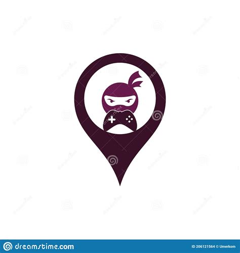 Ninja Game Map Pin Shape Concept Logo Design Stock Vector